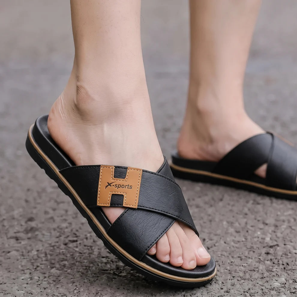 Men Cross Strap Slides (Rexene - Not Leather) Basic Qulaity