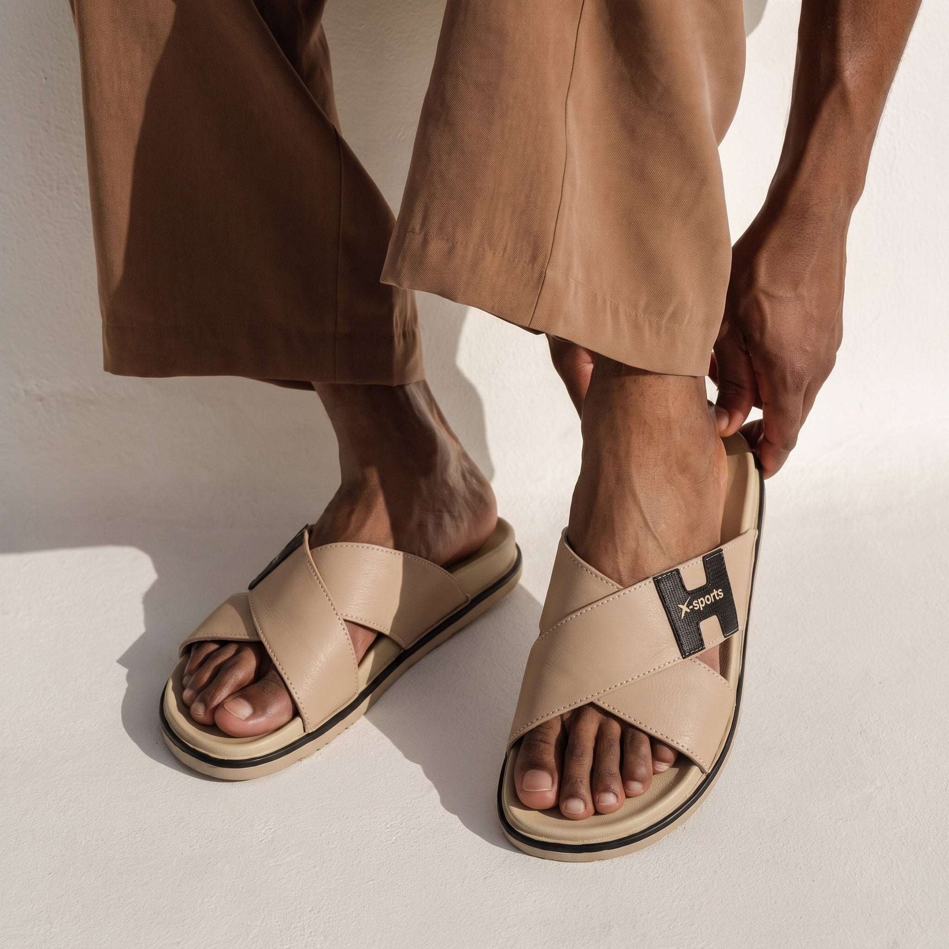 Men Cross Strap Slides
