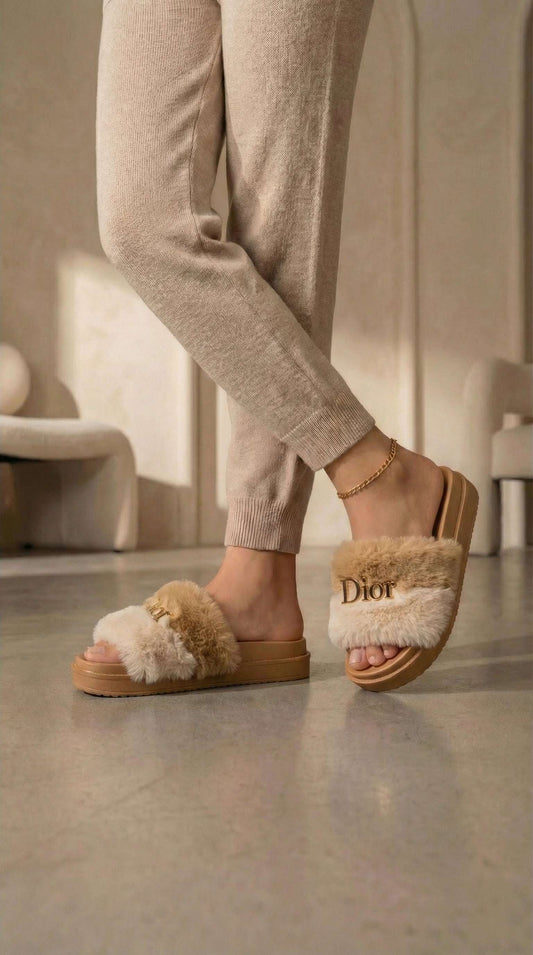 Faux Fur Platform Slippers