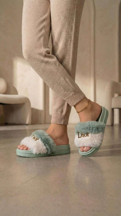 Faux Fur Platform Slippers - Eaze